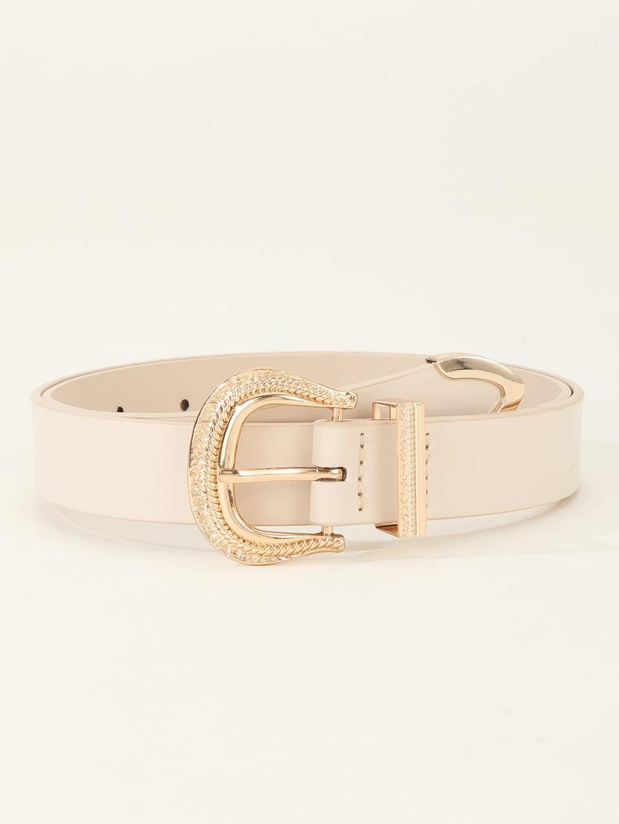 1pc Fashionable & Versatile Gold Buckle PU Leather Belt
