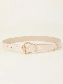 1pc Fashionable & Versatile Gold Buckle PU Leather Belt - Beige - View 3