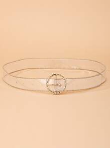 1pc Clear Pvc Belt With Texture & Gold Buckle For Women - Clear - View 2