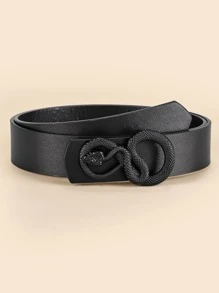 1入組中性蛇扣飾時尚皮帶適用於日常 - 黑色 - 查看 1