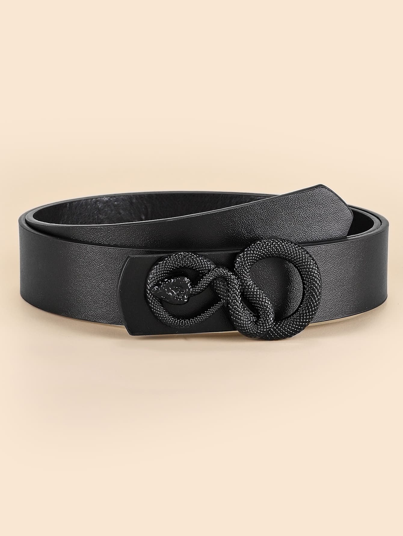 1入組中性蛇扣飾時尚皮帶適用於日常 - 黑色 - 查看 1