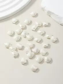 30颗仿珍珠彩色贝壳，扇贝形，小号，尺寸1.1*1.2厘米，适用于项链、手链、工艺品、串珠、婚礼装饰、DIY珠宝配件，海洋风格 - 白色 - 查看 2