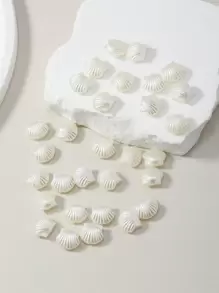 30颗仿珍珠彩色贝壳，扇贝形，小号，尺寸1.1*1.2厘米，适用于项链、手链、工艺品、串珠、婚礼装饰、DIY珠宝配件，海洋风格 - 白色 - 查看 3