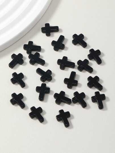 20 szt. Solidny czarny koralik w kształcie krzyża, gładka powierzchnia, nieblaknący materiał, do samodzielnego wykonania bransoletki/naszyjnika/modnego dodatku/robienia kolczyków
