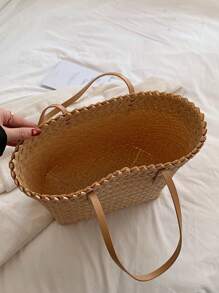 大容量度假風帆布袋 - 卡其色 - 查看 3