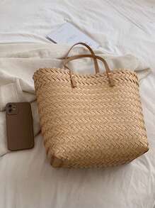 大容量度假風帆布袋 - 卡其色 - 查看 7