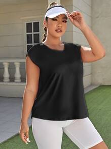 Plus Solid Batwing Sleeve Sports Tee - Black - View 2