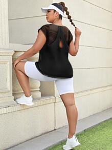 Plus Solid Batwing Sleeve Sports Tee - Black - View 3