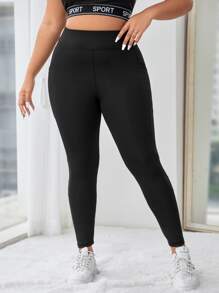 Easithlete Plus Size Mesh Insert Wideband Waist Sports Leggings With Phone Pocket Yoga Women Pants - Black - View 3