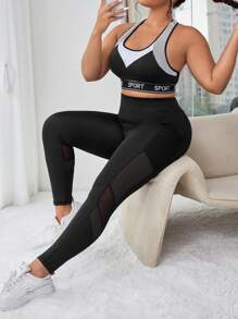 Easithlete Plus Size Mesh Insert Wideband Waist Sports Leggings With Phone Pocket Yoga Women Pants - Black - View 5