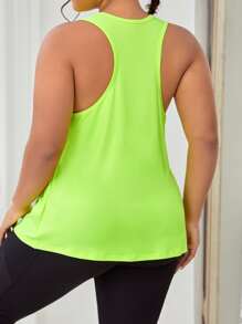 SHEIN Sports Plus Slogan Graphic Sports Tank Top - Lime Green - View 2