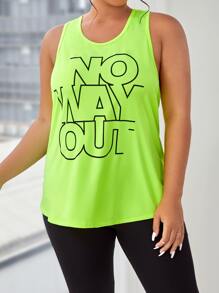 SHEIN Sports Plus Slogan Graphic Sports Tank Top - Lime Green - View 3