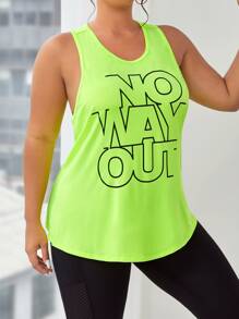 SHEIN Sports Plus Slogan Graphic Sports Tank Top - Lime Green - View 4