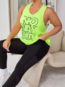 SHEIN Sports Plus Slogan Graphic Sports Tank Top - Lime Green - View 6