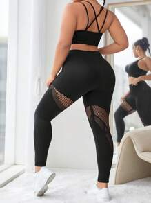 unicolor Sujetador deportivo & con malla en contraste Leggings deportivos