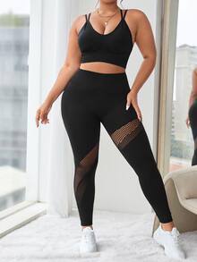 unicolor Sujetador deportivo & con malla en contraste Leggings deportivos