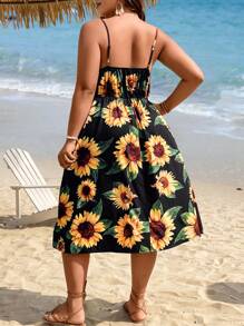SHEIN Holidaya Plus Sunflower Print Cami Dress - Multicolor - View 2