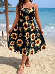 SHEIN Holidaya Plus Sunflower Print Cami Dress - Multicolor - View 6