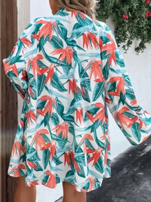 SHEIN Holidaya Plus Tropical Print Kimono & Shorts - Multicolor - View 2