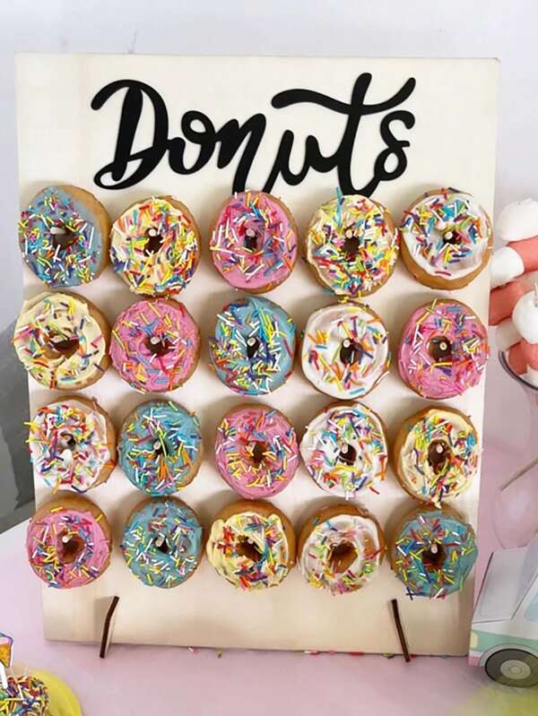 1pc Wood Donut Storage Stand, Modern Letter Graphic Cake Stand For Party Cake Stand Cake Decorations Cupcake Stand Cake Decor Cake Holder Wedding Decor Wedding Party Supplies Wedding Decorations Wedding Accessories Wedding Cake Stand