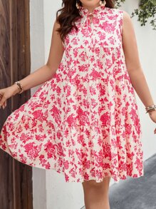Breezaya Đầm Plus Size Viên lá sen viền lá sen Thắt nơ trước Hoa Tất cả trên in Dễ thương - Nhiều màu - Xem 3