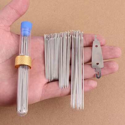 40 piezas/set aguja de acero inoxidable y 1 pieza anillo de dedal de costura y 1 pieza pelador de hilo, aguja de coser clásica y protección de dedo y enhebrador de aguja para el hogar