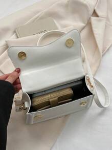 Túi xách mini màu trơn thời trang có nắp & dây đeo vai có thể điều chỉnh - trắng - Xem 4