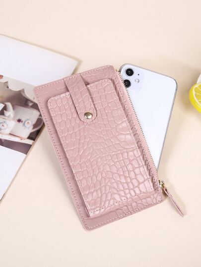 Crocodile Embossed Card Holder Zipper Pink Multi-Card Card