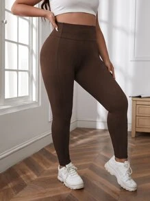 SHEIN LUNE Leggings vita alta larghi tinta unita taglie comode