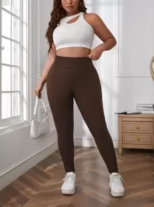 SHEIN LUNE Leggings vita alta larghi tinta unita taglie comode