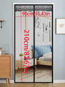 1pc Striped Pattern Door Curtain, Modern Polyester Sheer Door Curtain For Home - Black - View 2