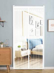 1pc Striped Pattern Door Curtain, Modern Polyester Sheer Door Curtain For Home - Black - View 3