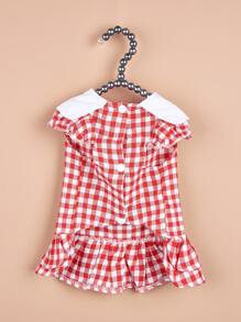 1入組格紋印花寵物連衣裙適用於狗狗和貓適合夏天 - 紅色 - 查看 4