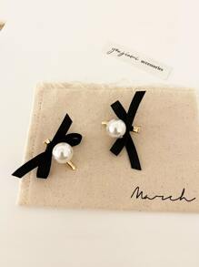 2 Chiếc Nữ Ngọc Trai Giả & Trang Trí Nơ Kẹp Tóc Cá Sấu Thời Trang Để Trang Trí Tóc - màu đen - Xem 4