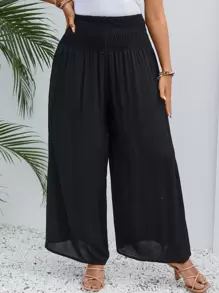 SHEIN VCAY Plus Solid Wide Leg Trousers