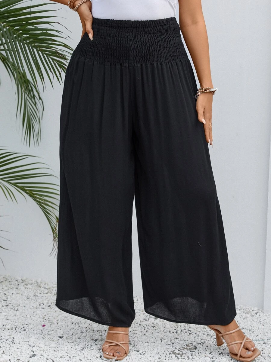 SHEIN VCAY Plus Solid Wide Leg Trousers