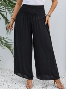 SHEIN VCAY Plus Solid Wide Leg Trousers