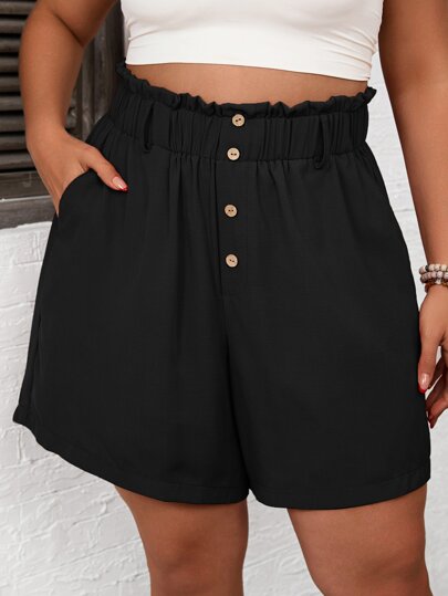 SHEIN LUNE Shorts de cintura con volante con botón delantero