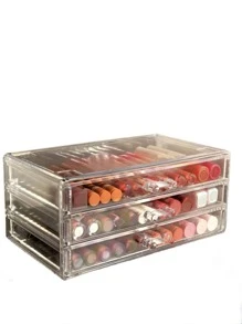 1pc Transparent Plastic Cosmetic Storage Box For Essential Oil, Face Cream, Facial Mask, Makeup Remover Storage. With Portable Dustproof & Moisture-Proof Cosmetic Organizer Rack & Jewelry Storage Case. Large Capacity & Portable., Gift For Valentine's Day,Makeup Bag,Travel Essential - Clear - View 3
