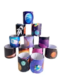 12 pièces/set Bracelet de fête avec imprimé astronaute spatial, décoration de fête colorée pour la fête, la rentrée scolaire, la Saint-Valentin