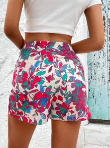 SHEIN VCAY 印花側打結圍裹下擺短褲