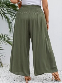 SHEIN VCAY Plus High Waist Wide Leg Trousers - Army Green - View 2