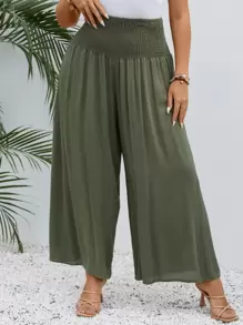 SHEIN VCAY Plus High Waist Wide Leg Trousers - Army Green - View 3
