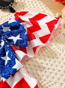 Toddler Girls Chevron Print Bow Front Blouse - Red and White - View 3