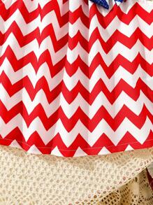 Toddler Girls Chevron Print Bow Front Blouse - Red and White - View 5
