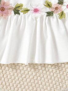 小女童貼花荷葉邊荷葉邊下擺腰襯衫 - 白色 - 查看 3