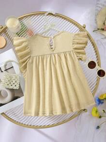 Niñas Camiseta con encaje en contraste ribete con fruncido de espalda con abertura de ojo - Caqui - Ver 2