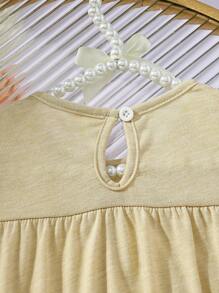 Niñas Camiseta con encaje en contraste ribete con fruncido de espalda con abertura de ojo - Caqui - Ver 5