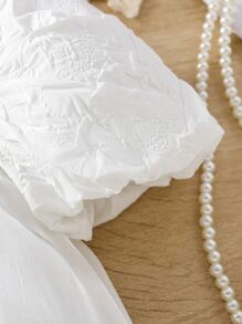 Toddler Girls Puff Sleeve Smock Dress With Hat - White - View 3