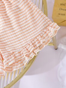 Niñas Shorts con top de rayas ribete con fruncido - Naranja - Ver 4